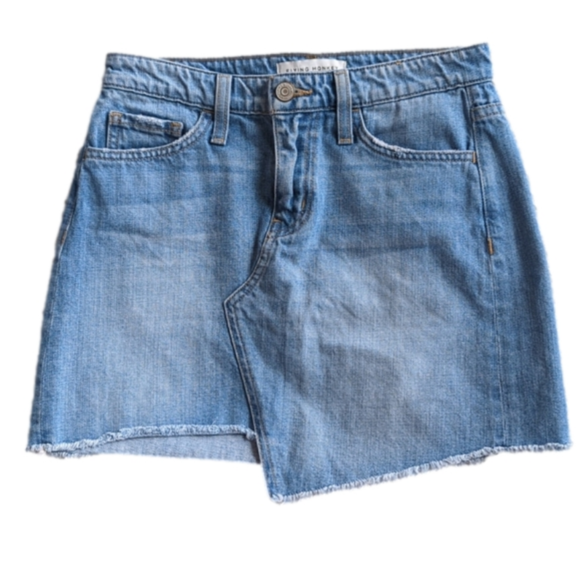 Flying Monkey Denim Asymmetrical Distressed Mini Blue Jean Skirt Size 24 - Picture 1 of 4